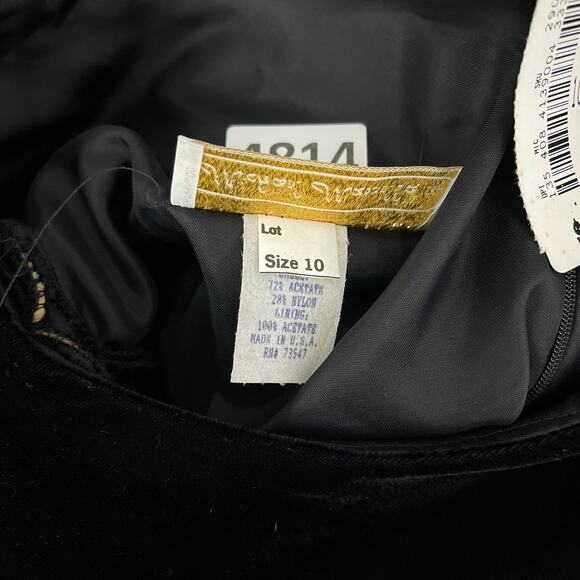 Michael Marcella Vtg 80s Dress Women 10 Black Velvet Gown Puff Pearl Sleeve NWT - Picture 9 of 11